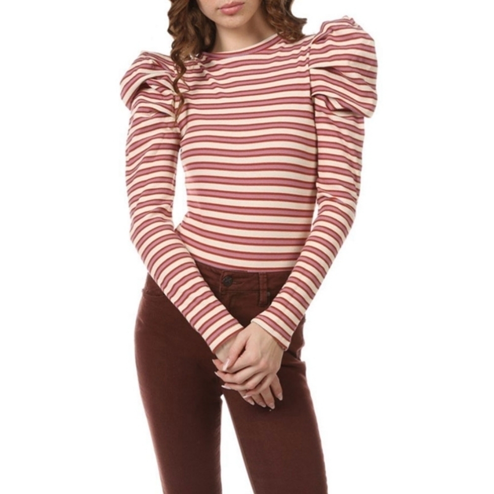 TCEC puffer sleeve NWOT bodysuit stripped shirt M